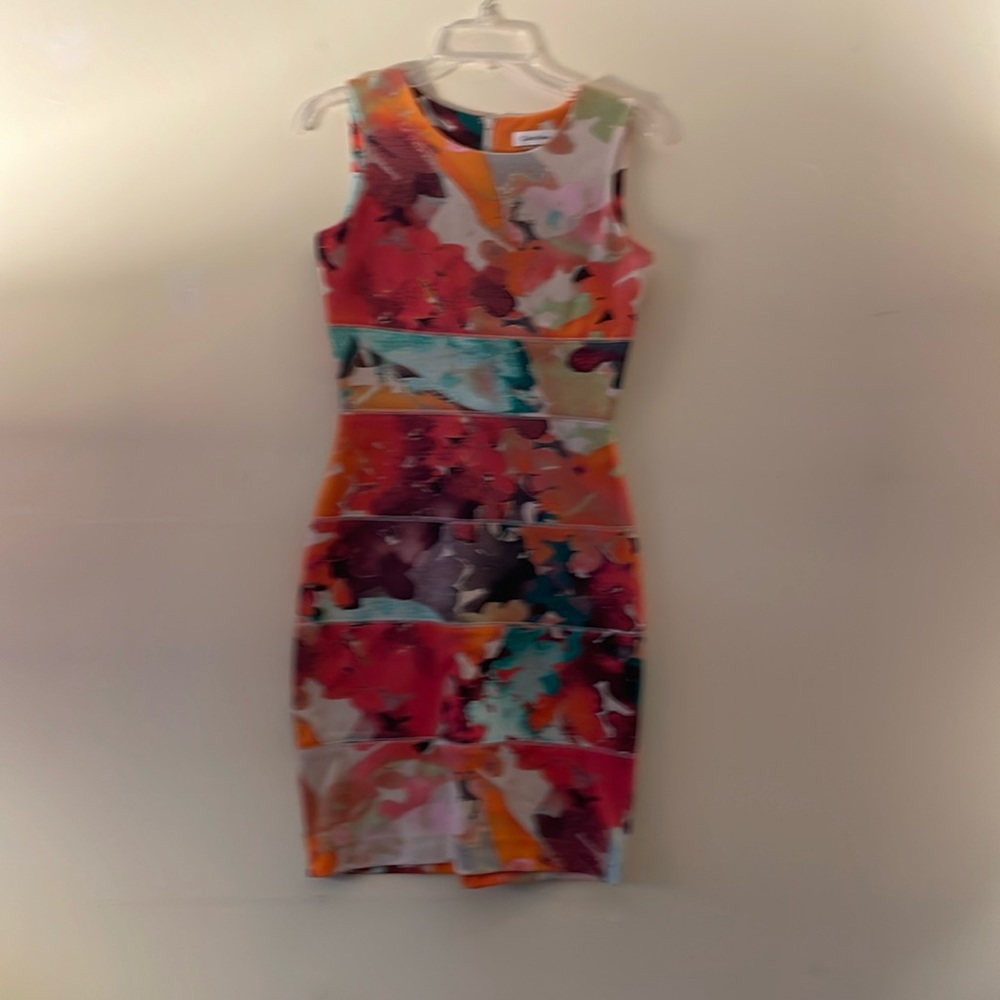 Calvin Klein Size 2 Multi Color Sheath Dress.